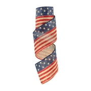 Patriotic Ribbon Wired 4th of July Burlap Ribbon 2 Inch x 5 Yards TTL, Fourth of July Independence Day Decorations, USA Flag Stars Striped Ribbon for Memorial Day Veterans Day Farmhouse Clearance